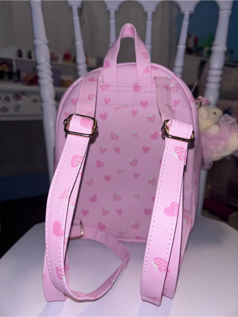 Source Unknown Pink Heart Mini Backpack with Bow, Teddy and Pom Charm